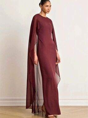 Lauren Ralph Lauren Georgette Cape Overlay Gown Red Size 10